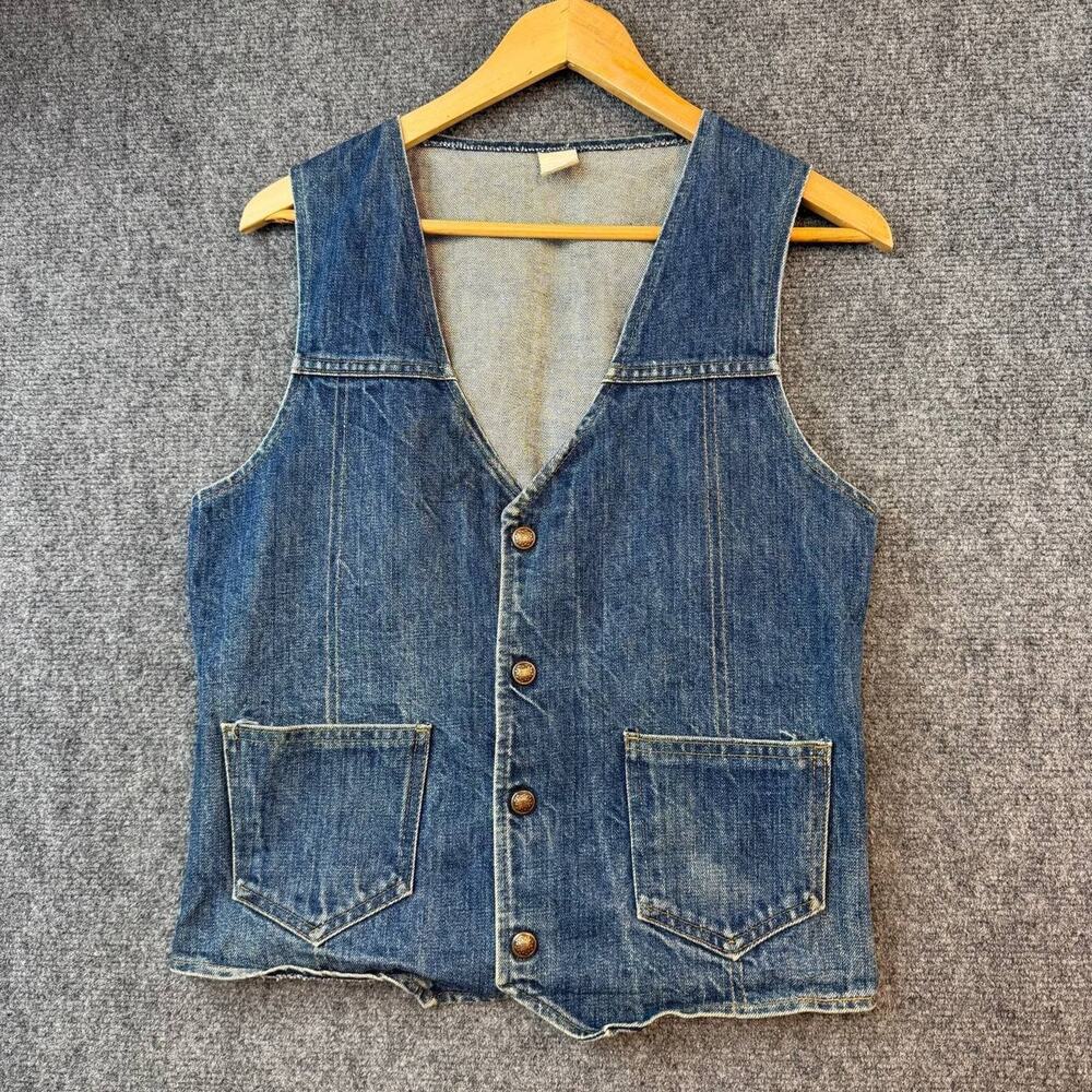 Vintage Denim Vest Blue Button Front Pockets Unbranded Size M Approx